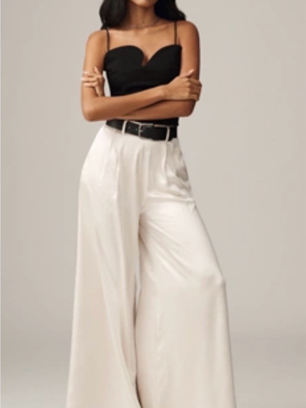 Anthropologie Cream Wide-Leg High-Rise Trousers